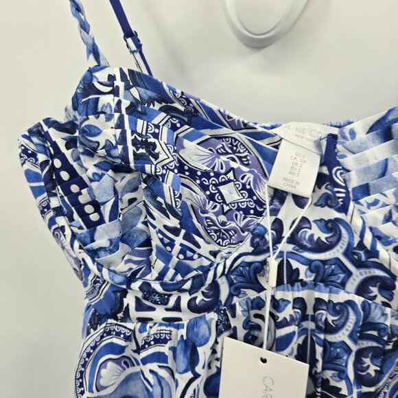 Caroline Costas Blue White Empire Waist 100% Cotton Maxi Dress Size Small - Picture 10 of 16